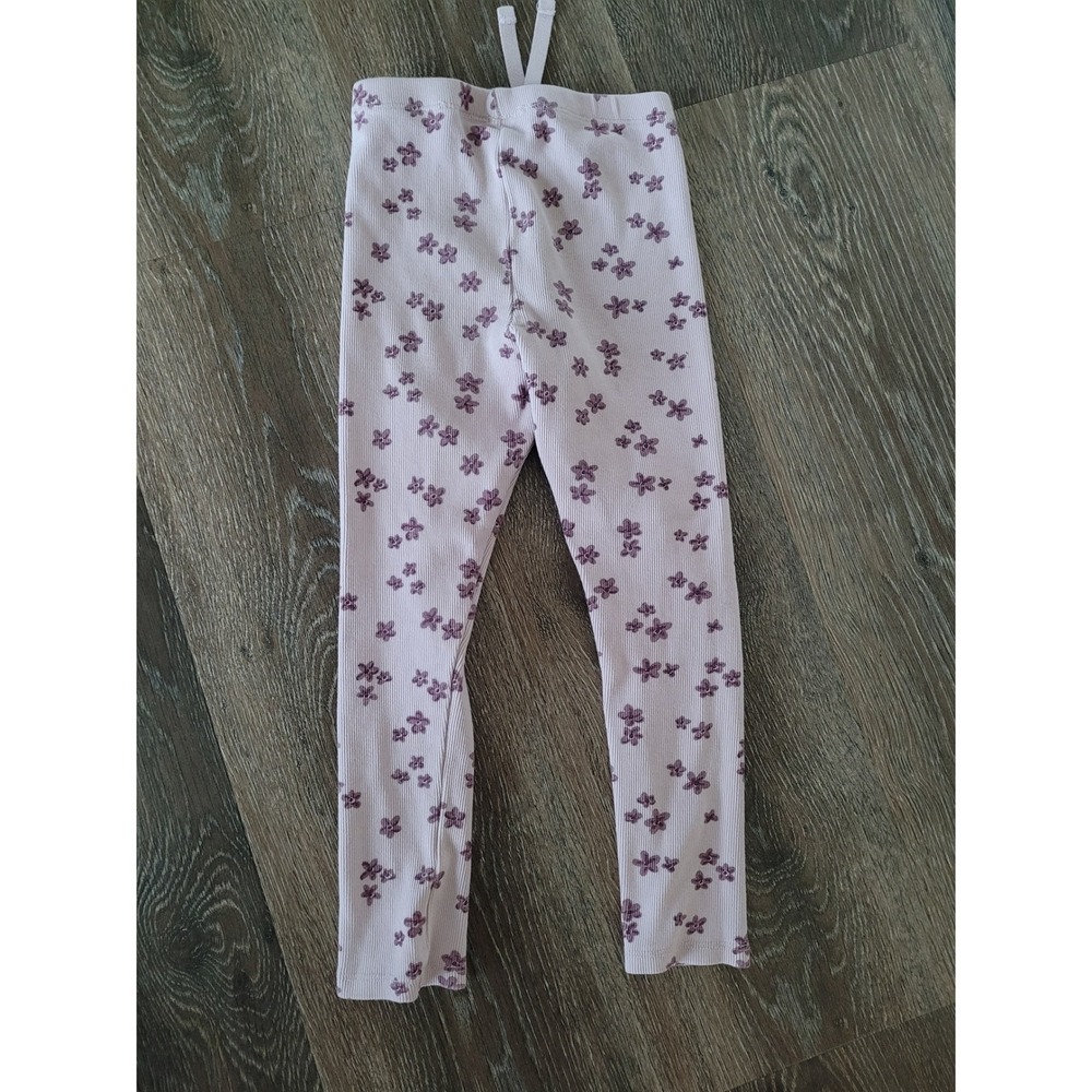 ZARA‎ Girls Ribbed Leggings Floral Print Elastic Waist Drawstring 5-6 Years #2